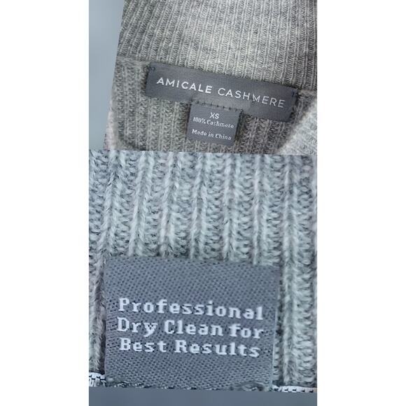 Amicale Cashmere SZ XS Gray & Pink Striped Ribbed Knit Cashmere Sweater NWOT - Picture 4 of 4